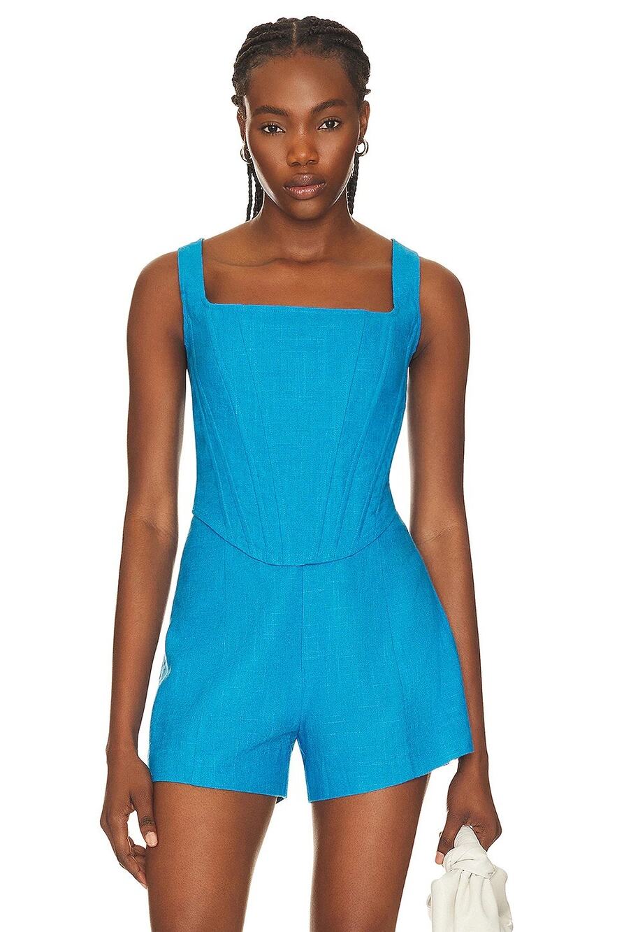 Aureta Studio Sophia Bustier Cropped Top Linen Blend Casual Preppy Going Out S